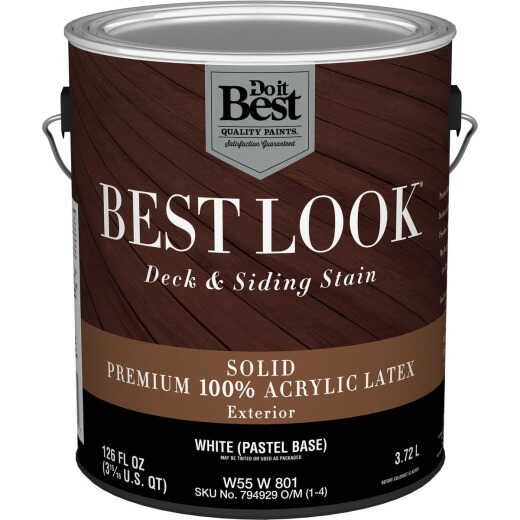 Best Look Solid Deck & Siding Exterior Stain, White Pastel Base, 1 Gal.