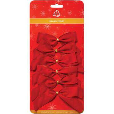 Holiday Trims 2-Loop 3-1/2 In. W. x 3-1/2 In. L. Red Velvet Christmas Bow (6-Pack)